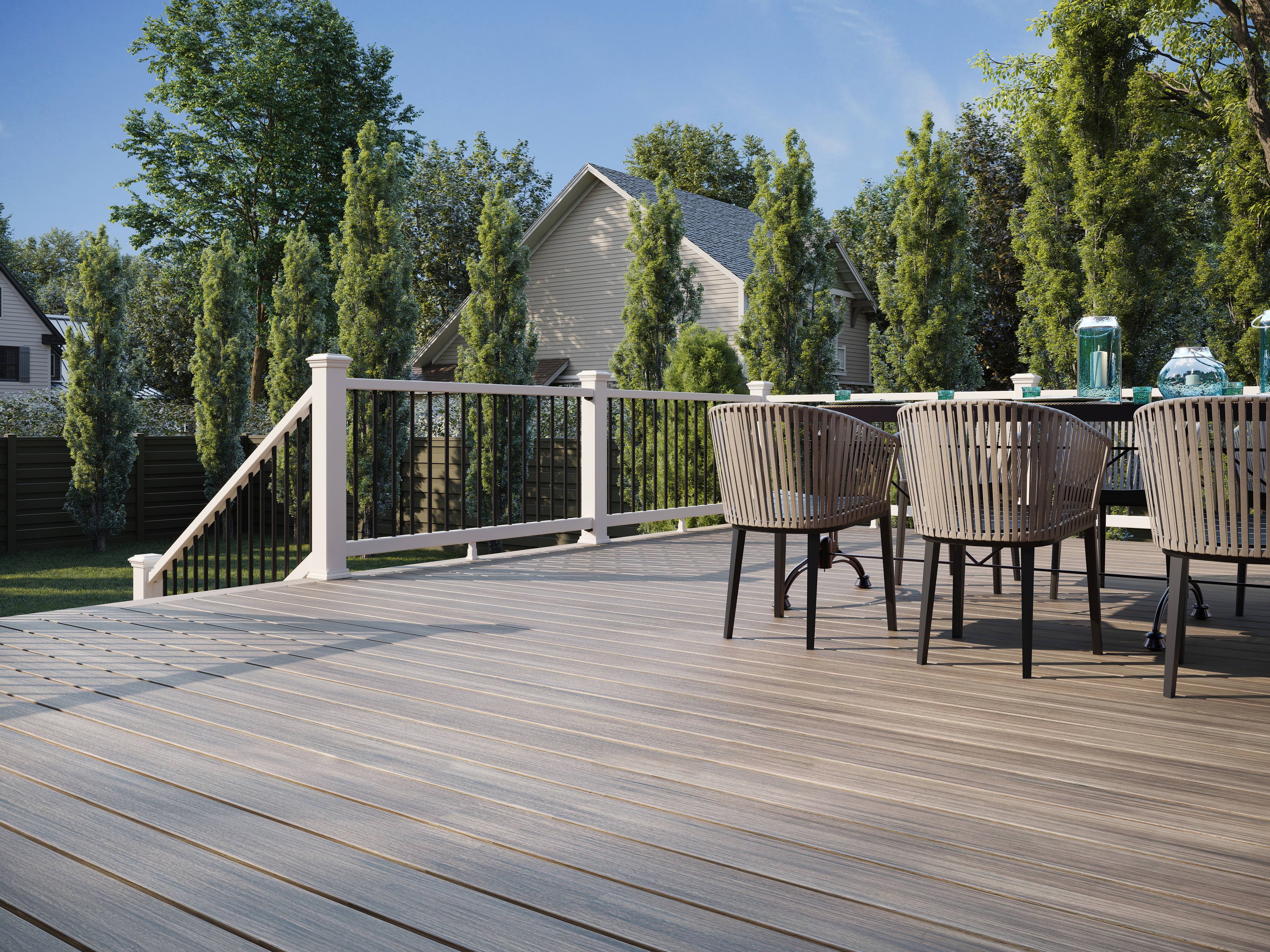 Trex Enhance Naturals decking with select railing and dining area