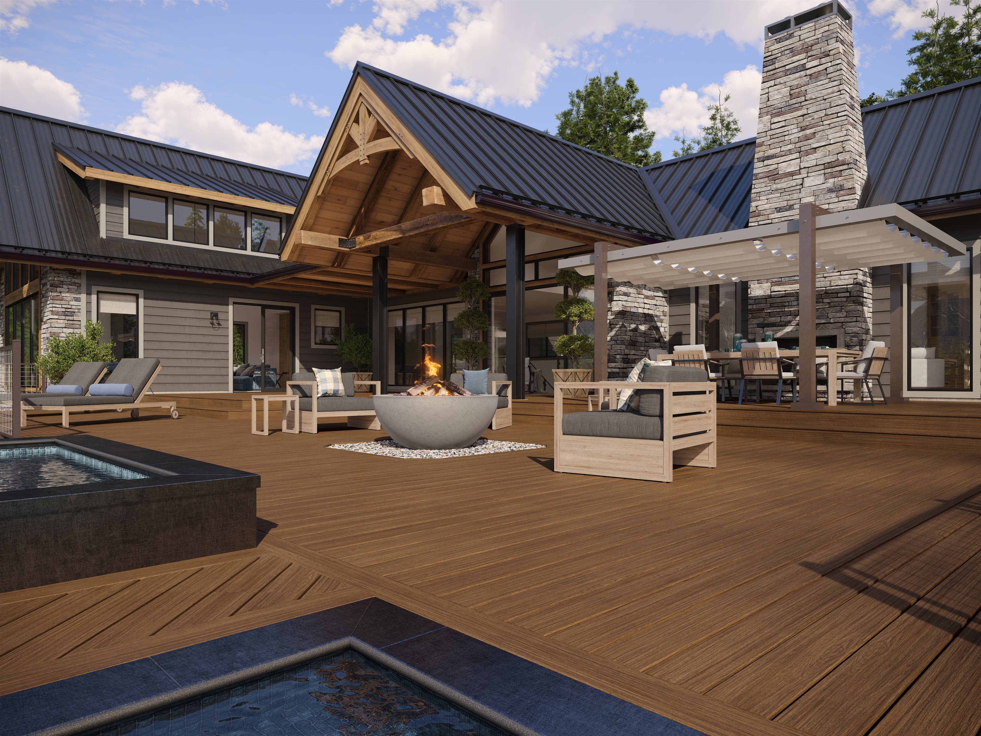 Trex Signature Ocean Club decking with pool and hot tub